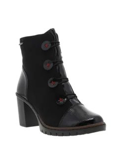 Boots noires à talon décroché haut et à zip avec faux boutons et élastiques