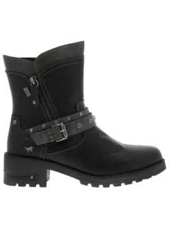 Boots noires à talon décroché moyen avec un zip et une semelle crantée