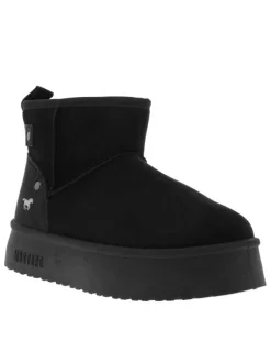 Boots noires à talon plateau et à slip-on avec l'intérieur en fausse fourrure