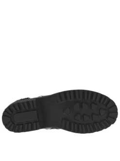 Boots noires à talon plat et à zip avec col en fourrure et vernis sélectif