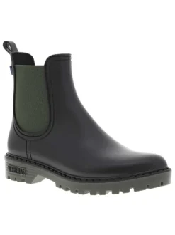 Boots noir mat, à semelle kaki à talon décroché bas et soufflet élastiqué