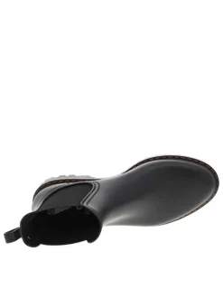 Boots noir mat, à trépointe beige, talon décroché bas et soufflet élastiqué