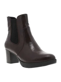 Boots noirs vernis à talon décroché moyen avec un zip et un soufflet élastiqué