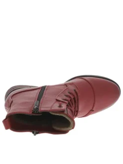 Boots rouges unis à talon plat et zip