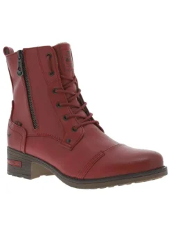 Boots rouges unis à talon plat et zip