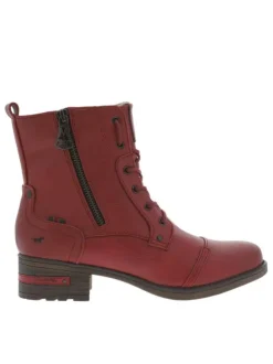 Boots rouges unis à talon plat et zip