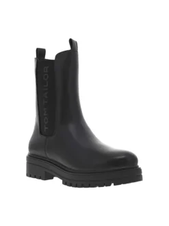 Boots simili cuir noir lisse à semelle avec une fermeture zippée