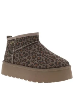 Boots slip-on taupe à motif léopard avec une semelle à plateforme