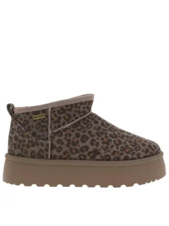 Boots slip-on taupe à motif léopard avec une semelle à plateforme