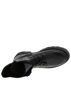 Boots style rangers en cuir noir à semelle chuncky à talon décroché moyen et lacets et zip latéral