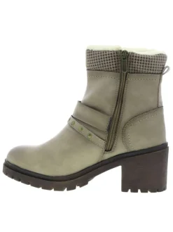 Boots taupe à talon décroché moyen avec un zip et une boucle décorative