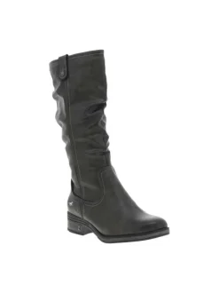 Bottes anthracite à talon plat et à zip latéral avec aspect plissé et logo