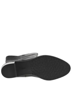 Bottes bi-matières en cuir noir à semelle à talon décroché moyen