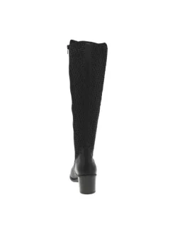 Bottes bi-matières en cuir noir à semelle à talon décroché moyen