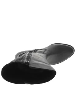 Bottes bi-matières en cuir noir à semelle à talon décroché moyen