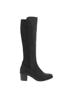 Bottes bi-matières en cuir noir à semelle à talon décroché moyen