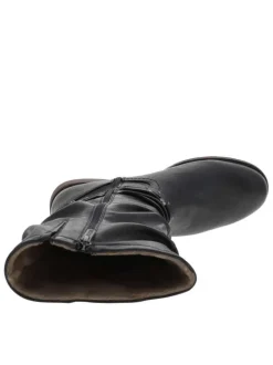 Bottes bleu marine à talon décroché bas avec un zip et une boucle décorative