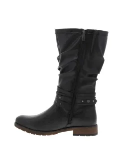 Bottes bleu marine à talon décroché bas avec un zip et une boucle décorative