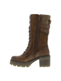 Bottes brunes à talon décroché moyen avec un zip et des lacets ronds