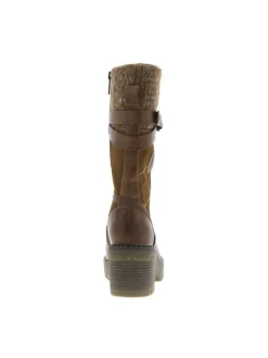 Bottes brunes à talon décroché moyen avec un zip et des lacets ronds