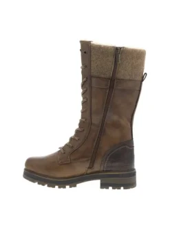Bottes cognac à talon décroché bas avec un zip et des lacets ronds
