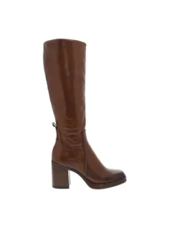 Bottes en cuir camel à semelle à talon décroché haut avec logo iconique