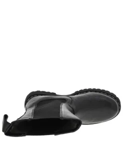 Bottes en cuir grainé à bout patiné noir à semelle plateforme à talon décroché moyen et à soufflets élastiqués