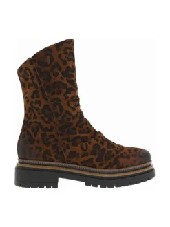 Bottes en cuir léopard avec semelle à talon plat et fermeture zippée