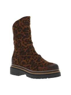 Bottes en cuir léopard avec semelle à talon plat et fermeture zippée