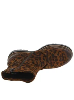 Bottes en cuir léopard avec semelle à talon plat et fermeture zippée