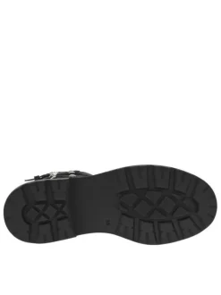 Bottes en cuir noires à semelle à talon compensé bas et boucles décoratives