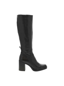 Bottes en cuir noires à semelle à talon décroché haut et fermeture zippée