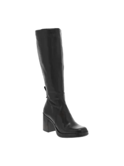 Bottes en cuir noires à semelle à talon décroché haut et fermeture zippée