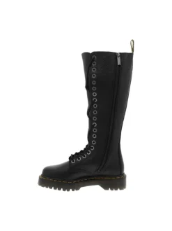 Bottes en cuir noires à talon décroché bas avec un zip et des lacets ronds