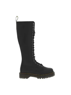 Bottes en cuir noires à talon décroché bas avec un zip et des lacets ronds