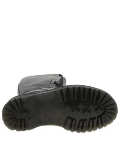 Bottes en cuir noires à talon décroché bas avec un zip et des lacets ronds