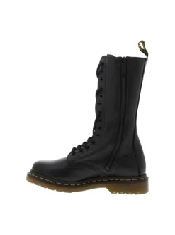 Bottes en cuir noires à talon décroché bas avec un zip et des lacets ronds