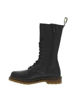 Bottes en cuir noires à talon décroché bas avec un zip et des lacets ronds