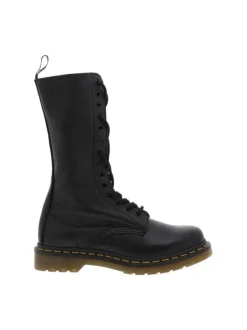 Bottes en cuir noires à talon décroché bas avec un zip et des lacets ronds