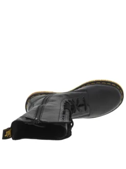 Bottes en cuir noires à talon décroché bas avec un zip et des lacets ronds