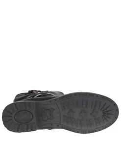 Bottes fourrées en simili cuir noir à talon décroché bas et zip