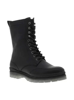Bottes GENOVA en cuir noir à talon bloc bas, zip, doublure stretch et semelle translucide