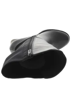 Bottes noires avec talon à décroché haut, logo noir et fermeture zippée latérale