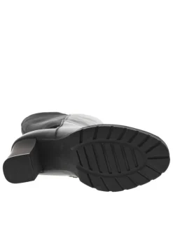 Bottes noires avec talon à décroché haut, logo noir et fermeture zippée latérale
