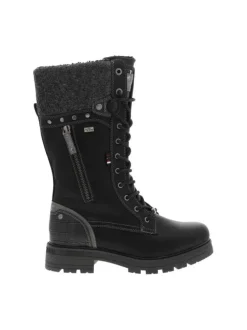 Bottes noires à talon décroché bas avec un zip et des lacets ronds