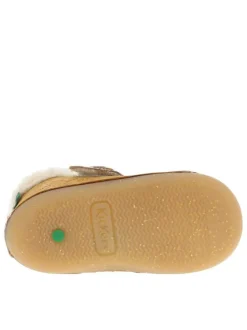 Bottillons fourrés en cuir moutarde à semelle vulcanisée et à bande auto-agrippante