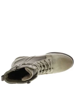 Bottines beiges à talon décroché bas avec un zip et des lacets ronds
