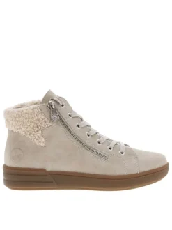 Bottines beiges à talon plat avec des lacets et un zip latéral
