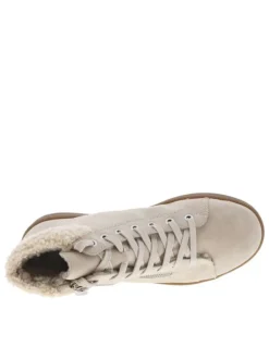 Bottines beiges à talon plat avec des lacets et un zip latéral
