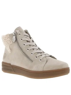 Bottines beiges à talon plat avec des lacets et un zip latéral